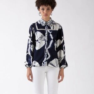 Ash & Eden Anika Peasant Shirt NWT Dark Blue Sustainable Tie Dye Crochet Size S